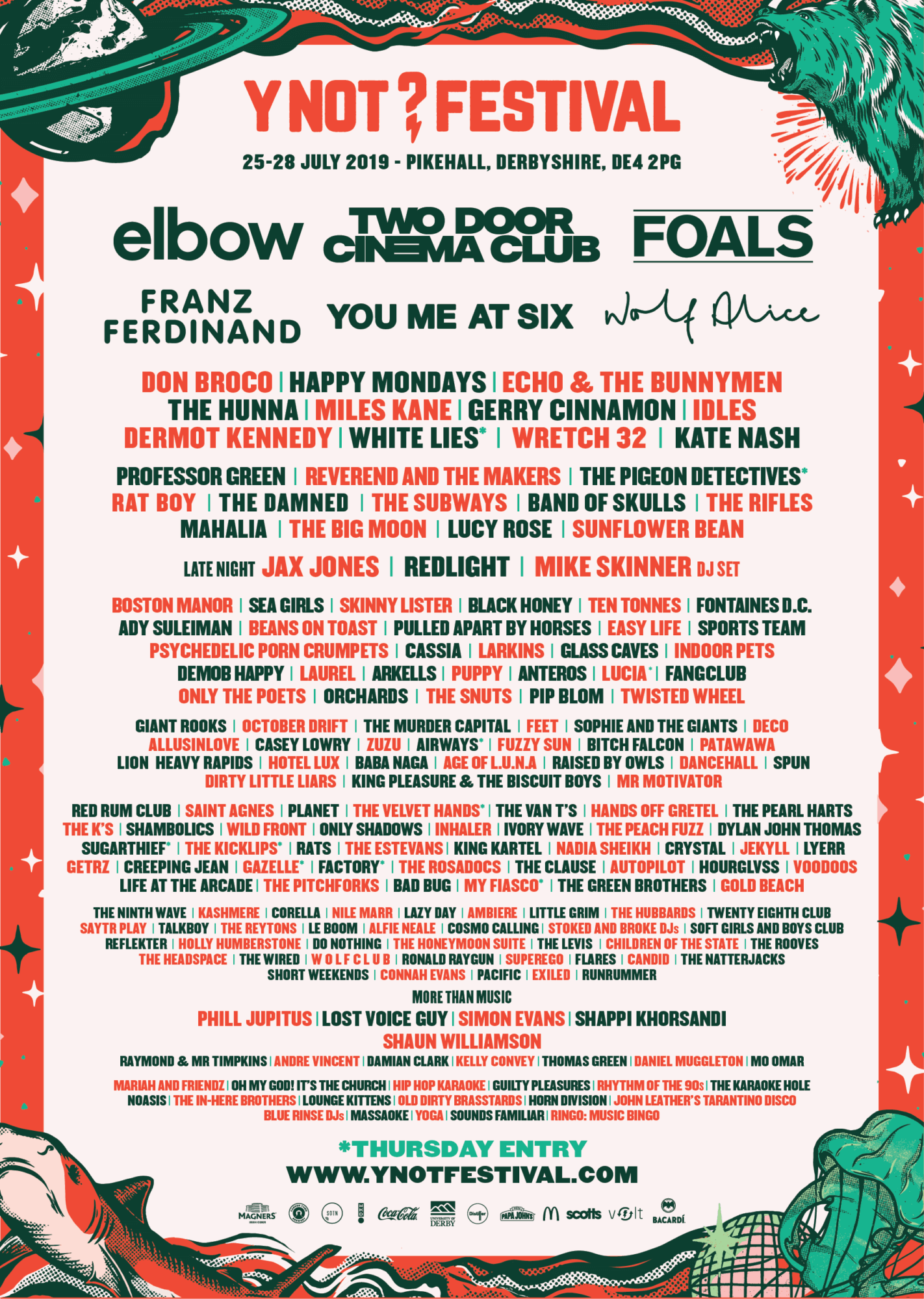 Lineup Y Not Festival 2629th July 2019 Derbyshire